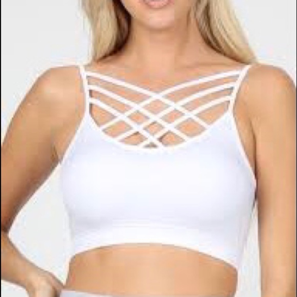 BOUTIQUE ITEM- TRIPLE CROSS BRALETTE W/PADS IN WHITE